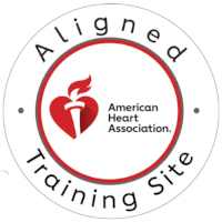 American Heart Association Aligned Training Site badge with AHA logo.